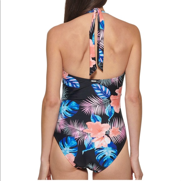 NWT DKNY Halter Rouched Swimsuit - Picture 4 of 8